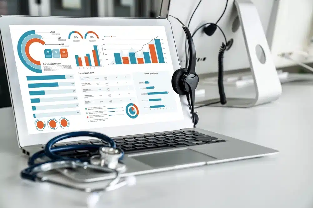 A business data dashboard provides business intelligence analytics