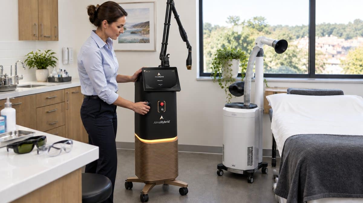 Alma Hybrid laser and plume evacuator in a general practice treatment room